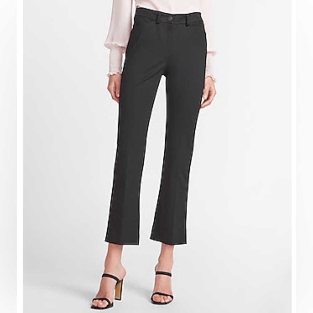 EXPRESS Womens High Rise Cropped Flare Dress Pants Size 2 Long in Black